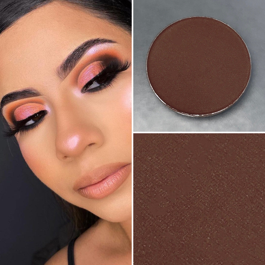 Matte Brown eyeshadow pot sold individually. Fully customize your own eyeshadow palettes or buy each pot individually. Matte eyeshadow, shimmer eyeshadow and duochrome eyeshadow shades available.