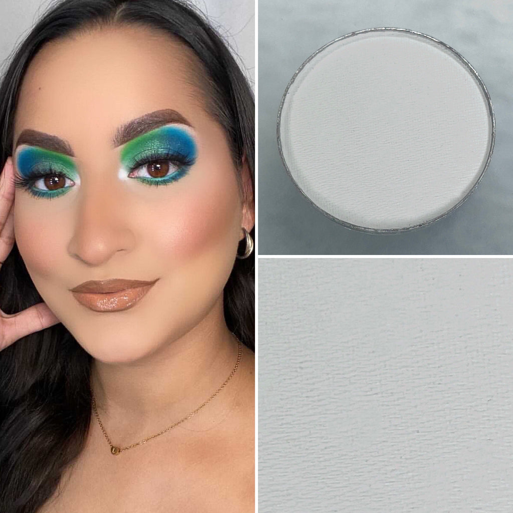 Matte white eyeshadow pot sold individually. Fully customize your own eyeshadow palettes or buy each pot individually. Matte eyeshadow, shimmer eyeshadow and duochrome eyeshadow shades available.