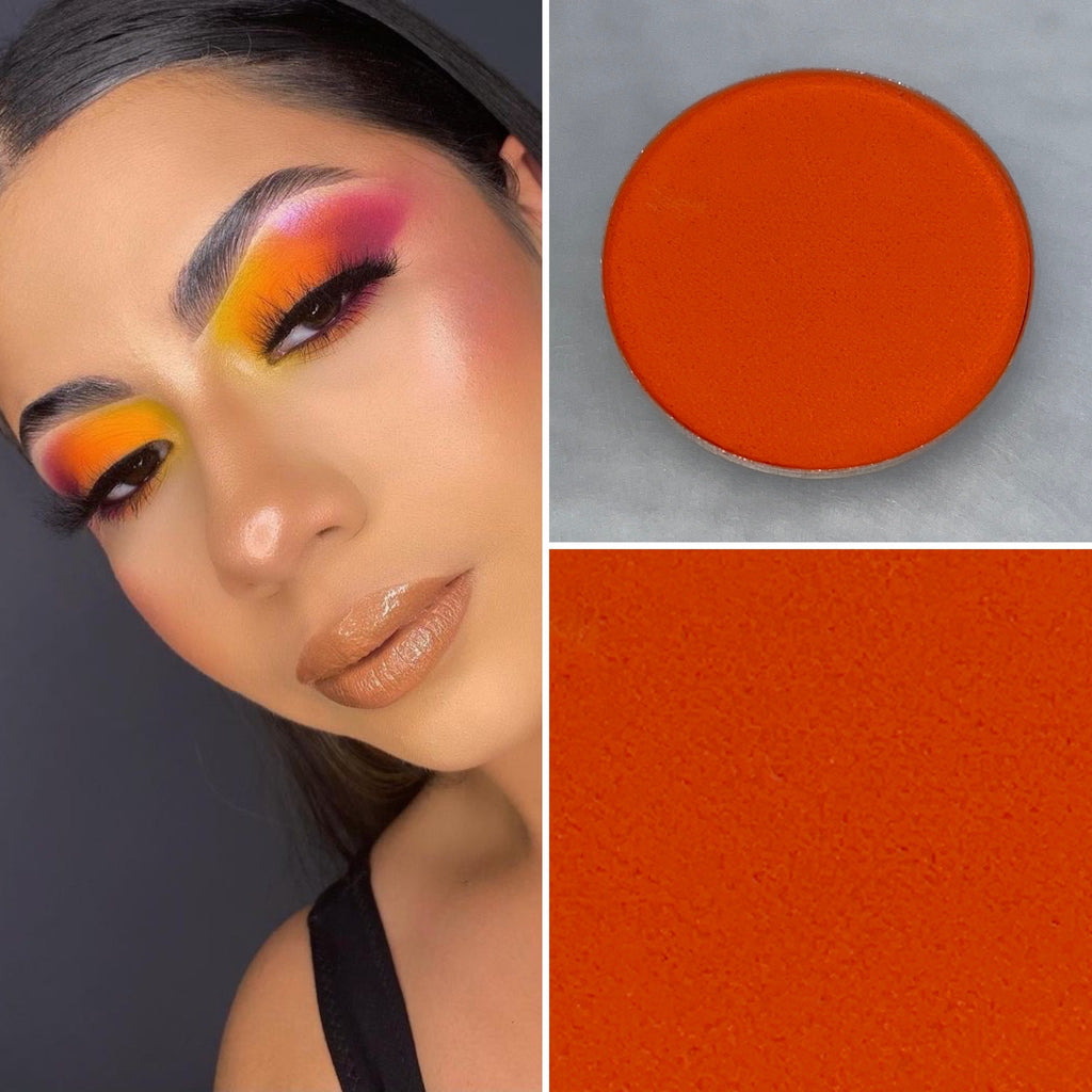 Matte orange eyeshadow pot sold individually. Fully customize your own eyeshadow palettes or buy each pot individually. Matte eyeshadow, shimmer eyeshadow and duochrome eyeshadow shades available.