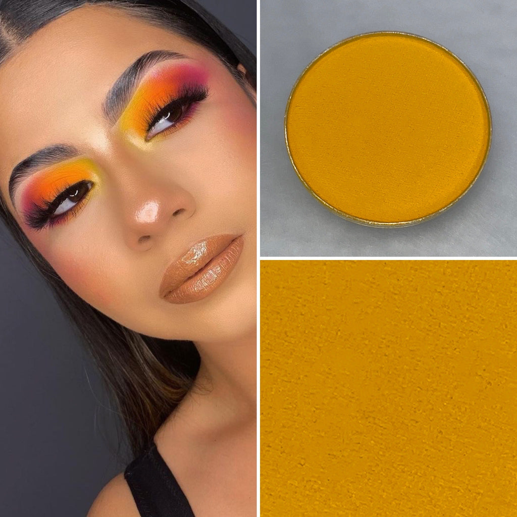 Matte yellow eyeshadow pot sold individually. Fully customize your own eyeshadow palettes or buy each pot individually. Matte eyeshadow, shimmer eyeshadow and duochrome eyeshadow shades available.