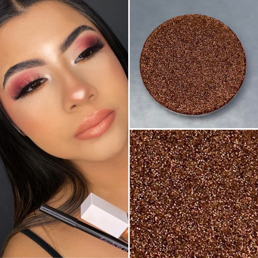 Shimmer brown eyeshadow pot sold individually. Fully customize your own eyeshadow palettes or buy each pot individually. Matte eyeshadow, shimmer eyeshadow and duochrome eyeshadow shades available.