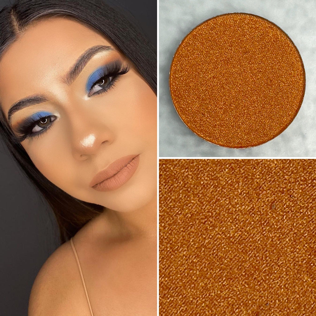 Shimmer orange eyeshadow pot sold individually. Fully customize your own eyeshadow palettes or buy each pot individually. Matte eyeshadow, shimmer eyeshadow and duochrome eyeshadow shades available. 