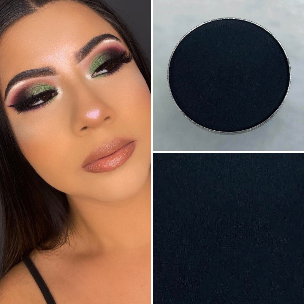 Matte black eyeshadow pot sold individually. Fully customize your own eyeshadow palettes or buy each pot individually. Matte eyeshadow, shimmer eyeshadow and duochrome eyeshadow shades available.
