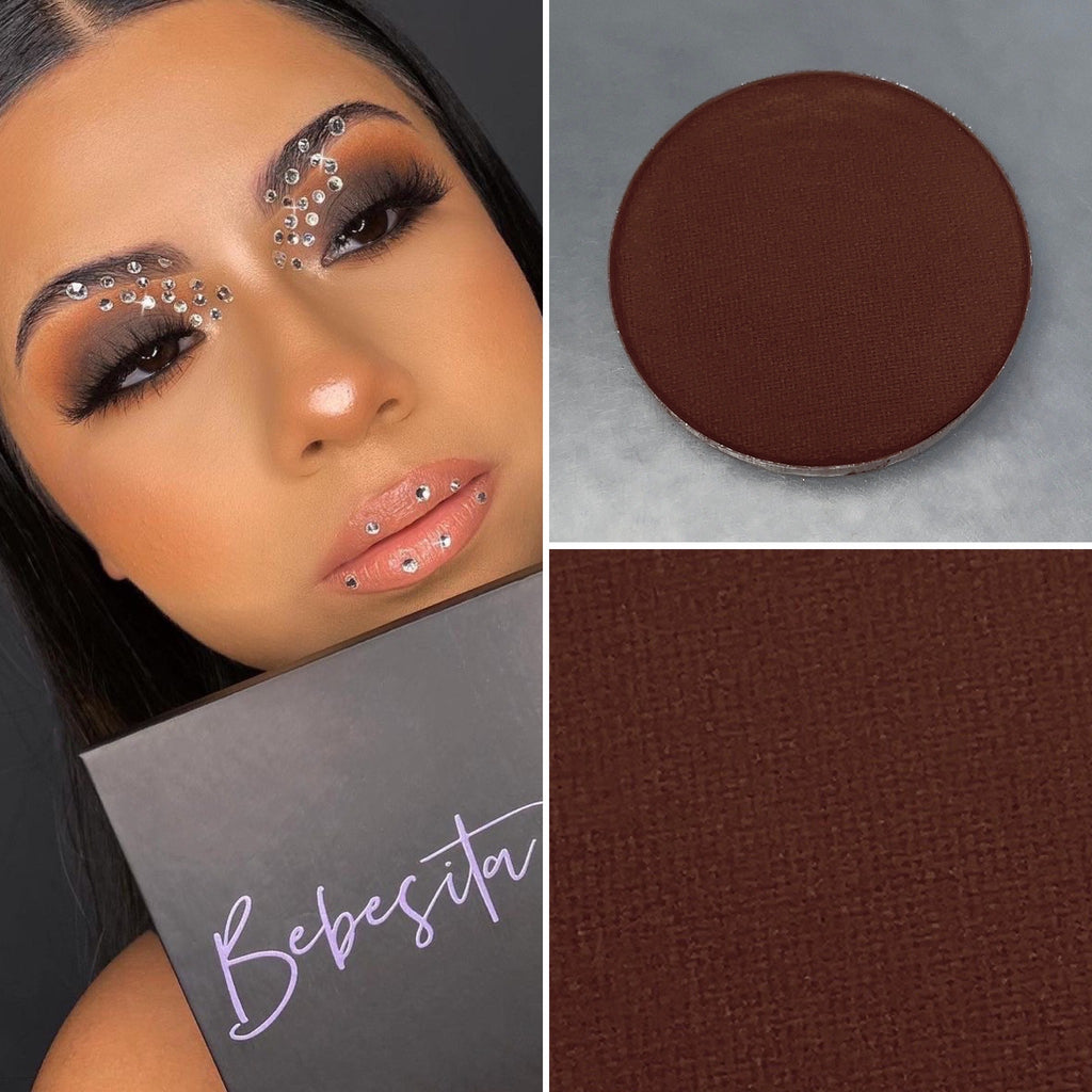 Matte brown eyeshadow pot sold individually. Fully customize your own eyeshadow palettes or buy each pot individually. Matte eyeshadow, shimmer eyeshadow and duochrome eyeshadow shades available.