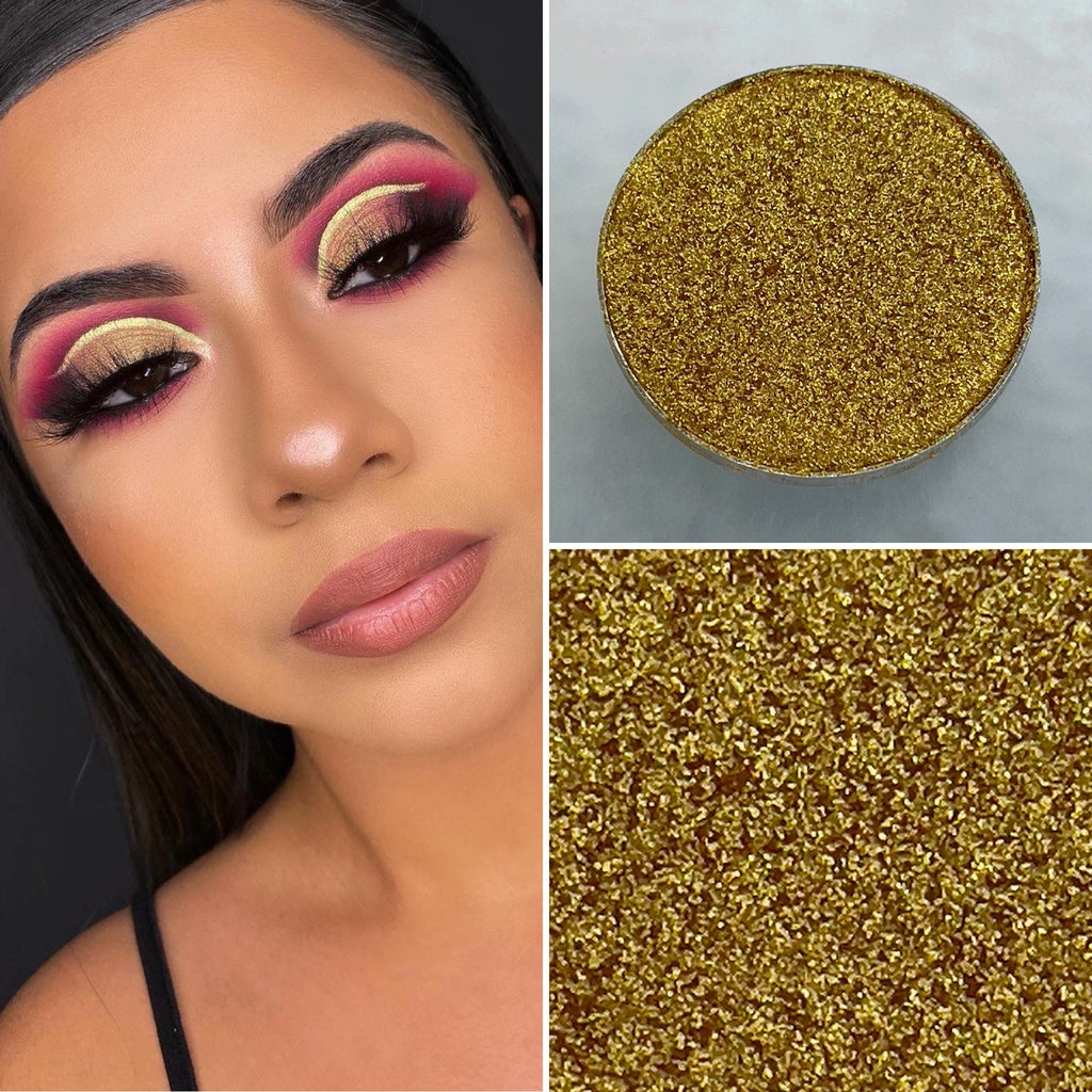 Shimmer gold eyeshadow pot sold individually. Fully customize your own eyeshadow palettes or buy each pot individually. Matte eyeshadow, shimmer eyeshadow and duochrome eyeshadow shades available.
