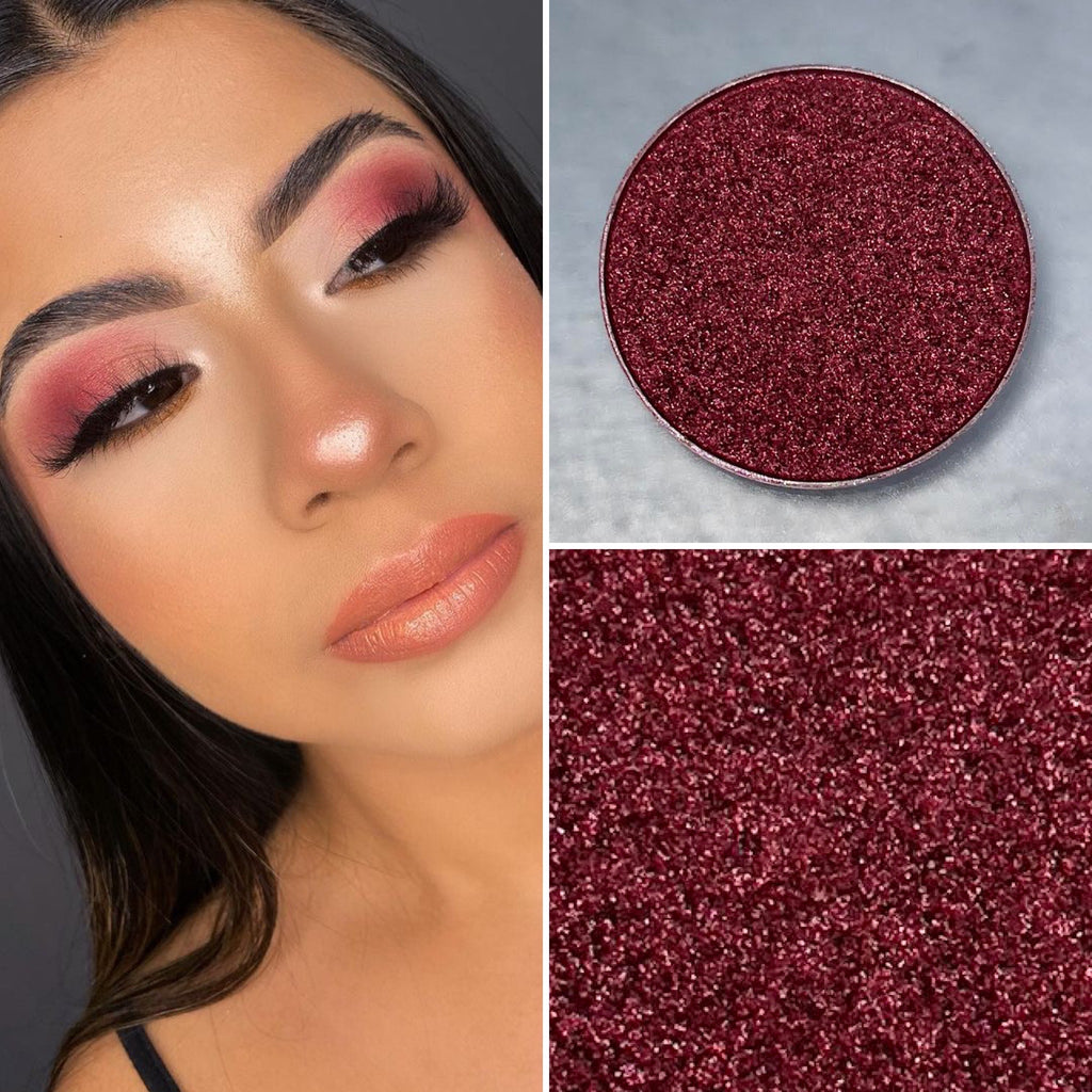 Shimmer red eyeshadow pot sold individually. Fully customize your own eyeshadow palettes or buy each pot individually. Matte eyeshadow, shimmer eyeshadow and duochrome eyeshadow shades available.