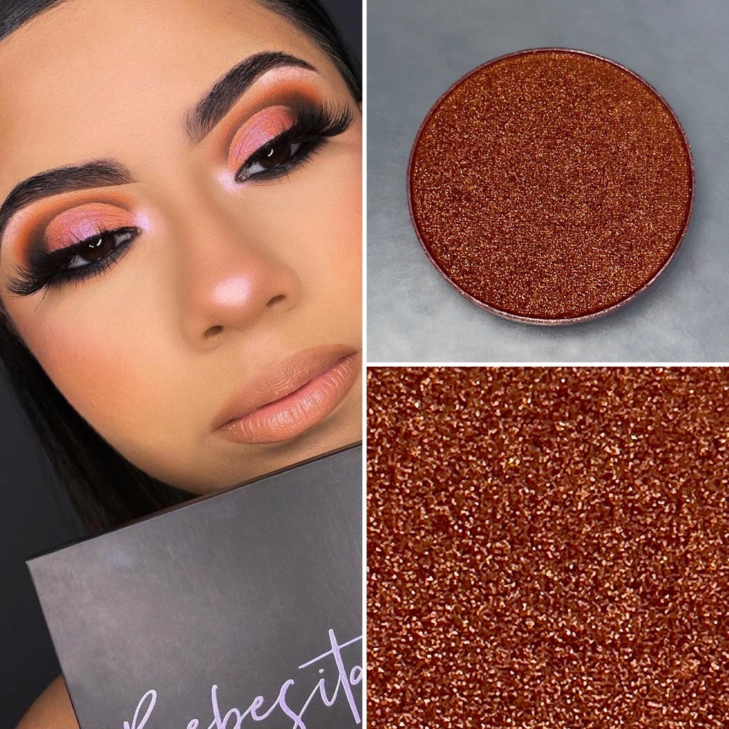 Shimmer orange brown eyeshadow pot sold individually. Fully customize your own eyeshadow palettes or buy each pot individually. Matte eyeshadow, shimmer eyeshadow and duochrome eyeshadow shades available.