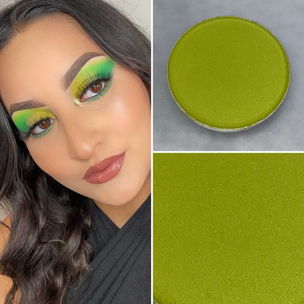 Matte green eyeshadow pot sold individually. Fully customize your own eyeshadow palettes or buy each pot individually. Matte eyeshadow, shimmer eyeshadow and duochrome eyeshadow shades available